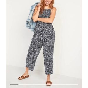 Old Navy Women Smocked Blue Floral Jumpsuit, Small